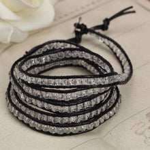 Load image into Gallery viewer, Black on Clear Crystal Wrap Bracelet