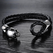 Load image into Gallery viewer, Dirty Skull Black Leather Men's Bracelet