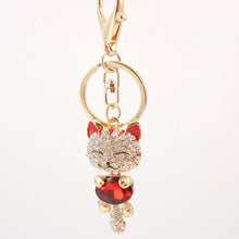Load image into Gallery viewer, Rhinestone Cat Keychain in 18K Gold Plating