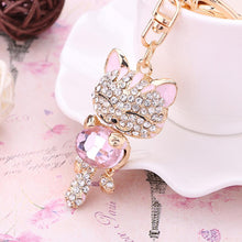 Load image into Gallery viewer, Rhinestone Cat Keychain in 18K Gold Plating