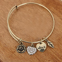 Load image into Gallery viewer, Rose Heart Charm Bangle
