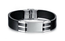 Load image into Gallery viewer, Genuine Leather Bold Men's Stainless Steel Bracelet
