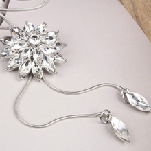 Load image into Gallery viewer, White Crystal Sunflower Tassel Long Necklace
