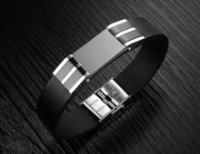 Load image into Gallery viewer, Genuine Leather Bold Men's Stainless Steel Bracelet
