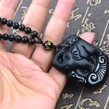 Load image into Gallery viewer, Natural Obsidian Elephant Necklace
