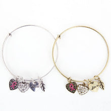 Load image into Gallery viewer, Pink Ribbon Charm Bangle/ Breast Cancer Awareness Jewelry
