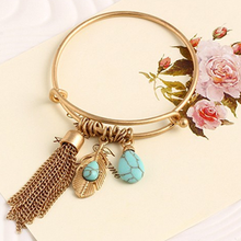 Load image into Gallery viewer, Vintage Turquoise Tassel Bangle 14K Gold Plated
