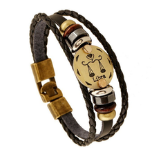Load image into Gallery viewer, Zodiac Signs Black Gallstone Leather Bracelet
